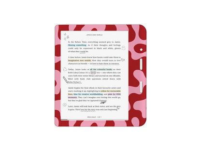 Autocollant pour liseuse Kobo avec motif abstrait camouflage rouge | Housse en vinyle Kobo | Cadeau littéraire | Accessoire pour liseuse
