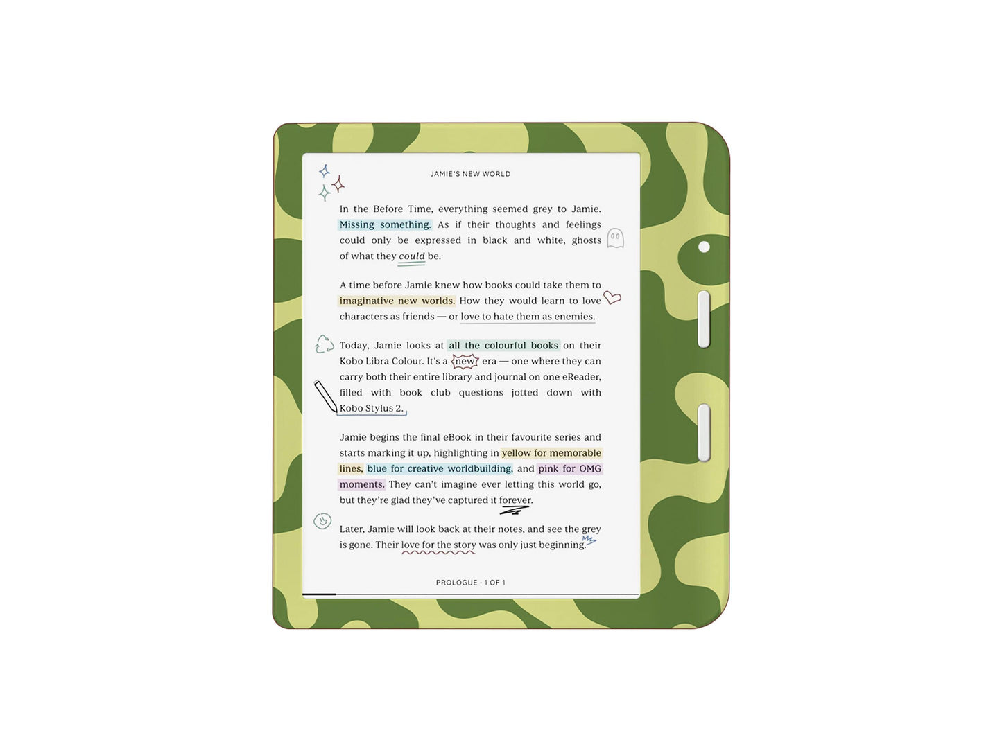 Autocollant pour Kobo à motif camouflage abstrait vert | Housse en vinyle Kobo | Cadeau littéraire | Accessoire de liseuse