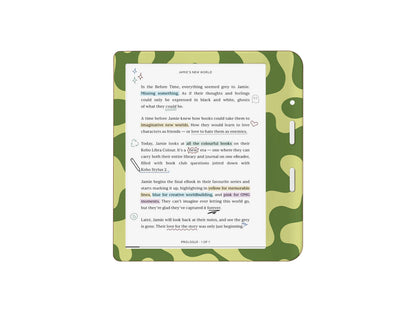 Autocollant pour Kobo à motif camouflage abstrait vert | Housse en vinyle Kobo | Cadeau littéraire | Accessoire de liseuse
