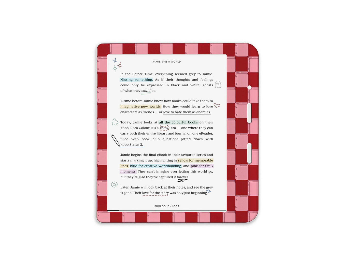 Motif à carreaux pour Kobo – Autocollant Kobo – Housse en vinyle Kobo – Cadeau littéraire – Accessoire liseuse