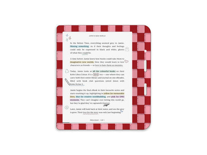 Motif à carreaux pour Kobo – Autocollant Kobo – Housse en vinyle Kobo – Cadeau littéraire – Accessoire liseuse
