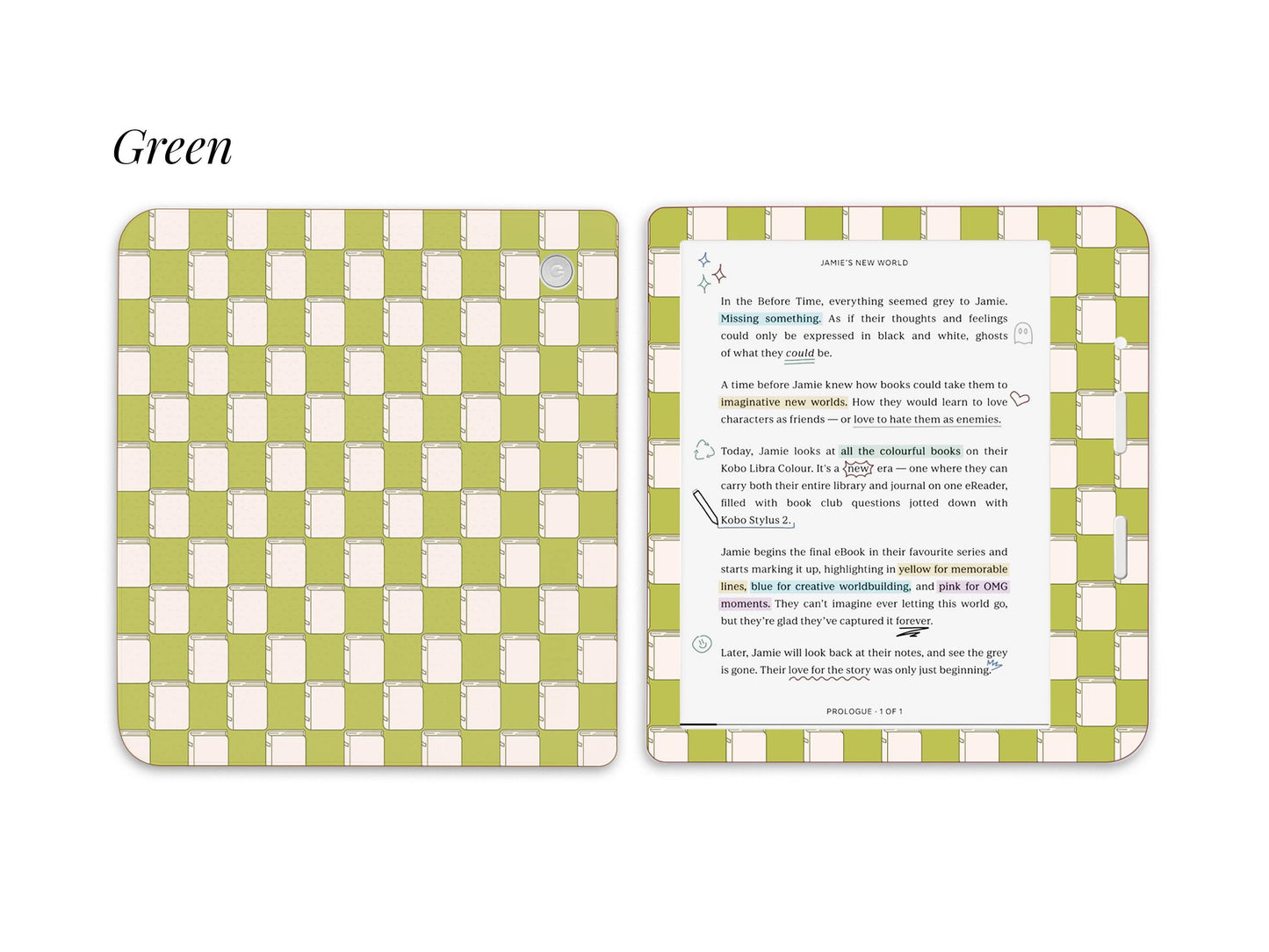 Vérification des détails du livre Autocollant Kobo à motif à carreaux | Housse en vinyle Kobo | Cadeau pour les lecteurs | Accessoire pour liseuse