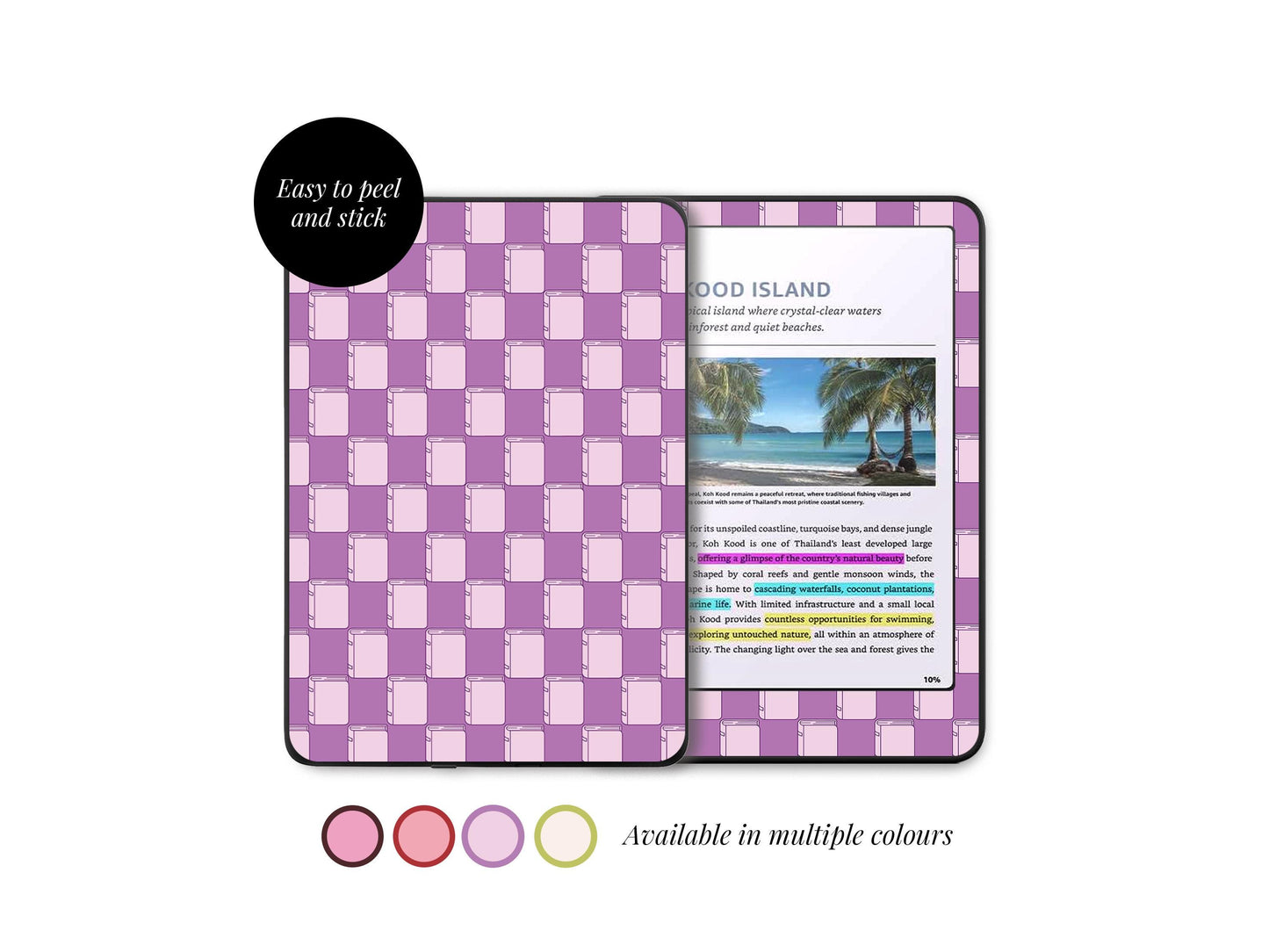 Coque Kindle à motif à carreaux | Housse de protection en vinyle pour Kindle | Cadeau littéraire | Accessoire de liseuse