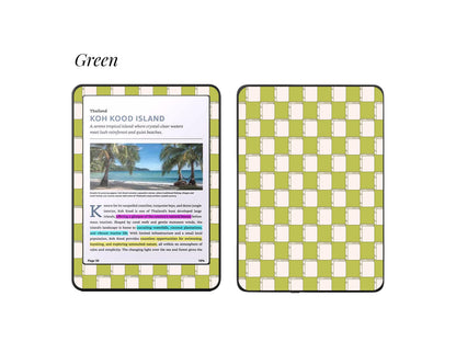 Coque Kindle à motif à carreaux | Housse de protection en vinyle pour Kindle | Cadeau littéraire | Accessoire de liseuse