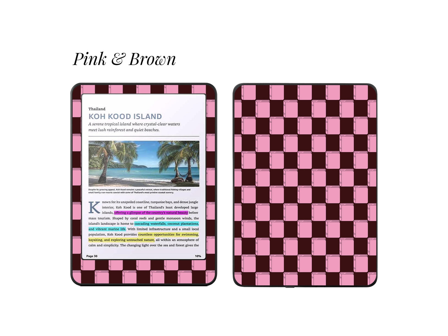 Coque Kindle à motif à carreaux | Housse de protection en vinyle pour Kindle | Cadeau littéraire | Accessoire de liseuse