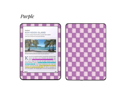 Coque Kindle à motif à carreaux | Housse de protection en vinyle pour Kindle | Cadeau littéraire | Accessoire de liseuse