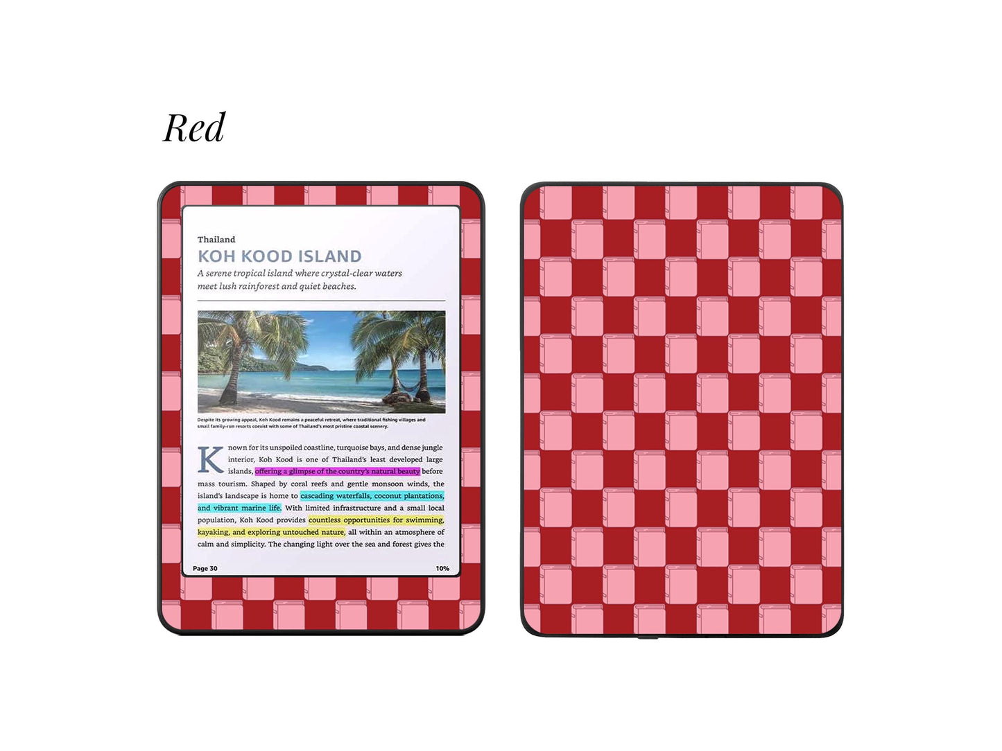 Coque Kindle à motif à carreaux | Housse de protection en vinyle pour Kindle | Cadeau littéraire | Accessoire de liseuse