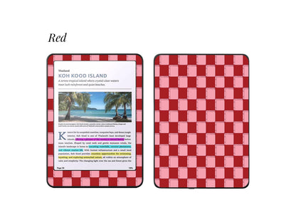 Coque Kindle à motif à carreaux | Housse de protection en vinyle pour Kindle | Cadeau littéraire | Accessoire de liseuse