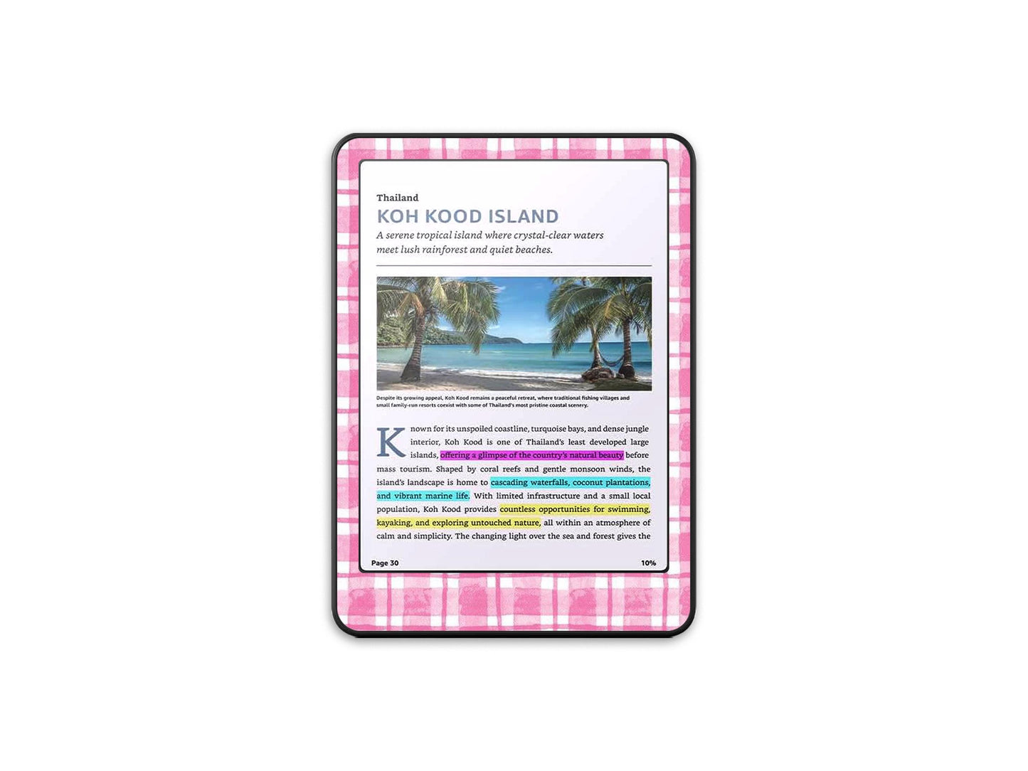 Autocollant rose à carreaux pour Kindle | Housse en vinyle pour Kindle | Cadeau pour les lecteurs | Accessoire pour liseuse