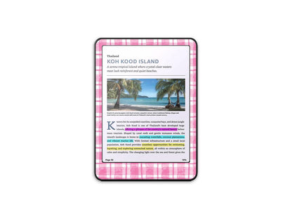 Autocollant rose à carreaux pour Kindle | Housse en vinyle pour Kindle | Cadeau pour les lecteurs | Accessoire pour liseuse