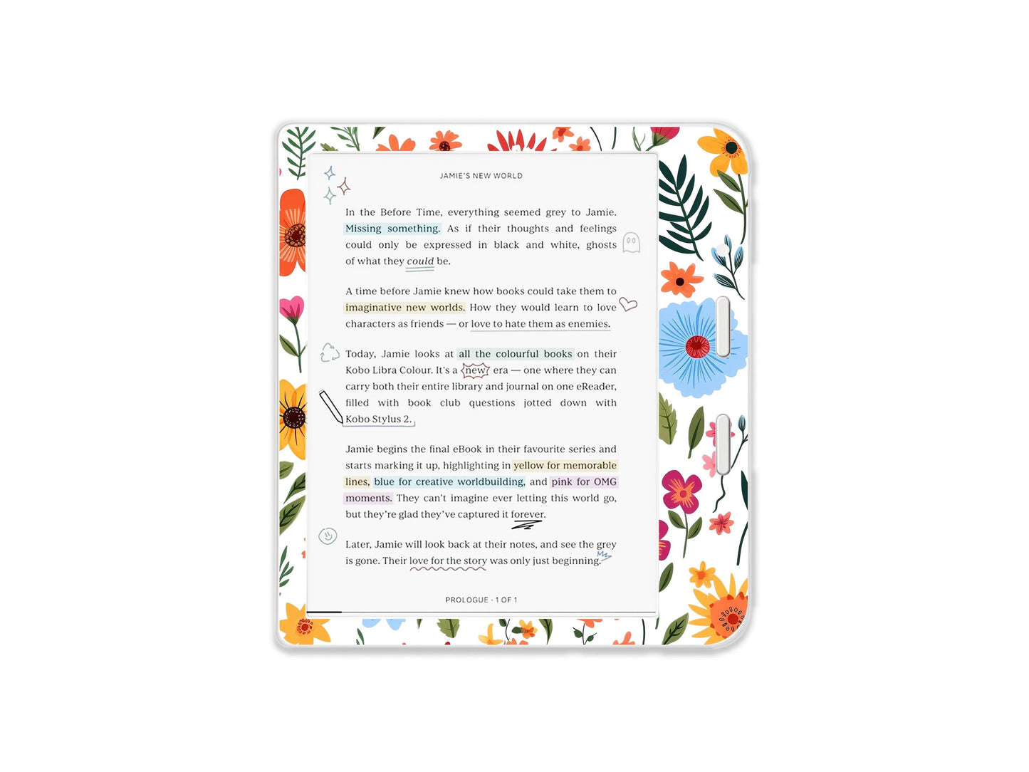 Autocollant Kobo Fleur de Printemps | Housse vinyle Kobo | Cadeau littéraire | Accessoire de liseuse