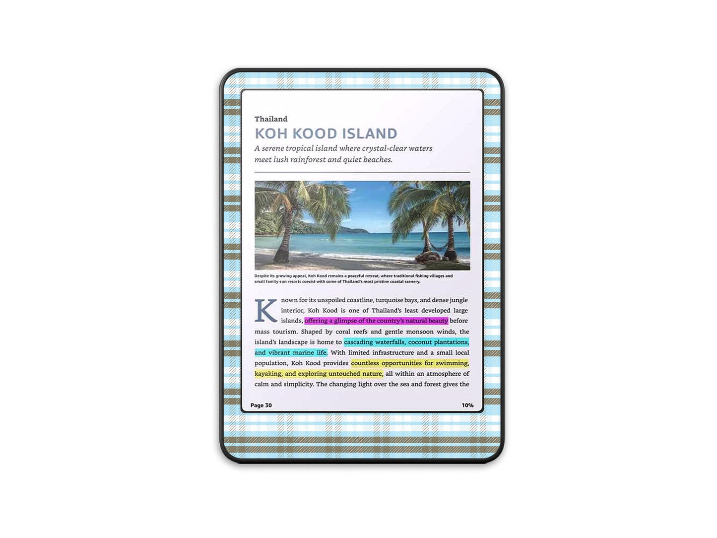 Autocollant Bleu à Carreaux pour Kindle | Housse en Vinyle pour Kindle | Cadeau littéraire | Accessoire Liseuse