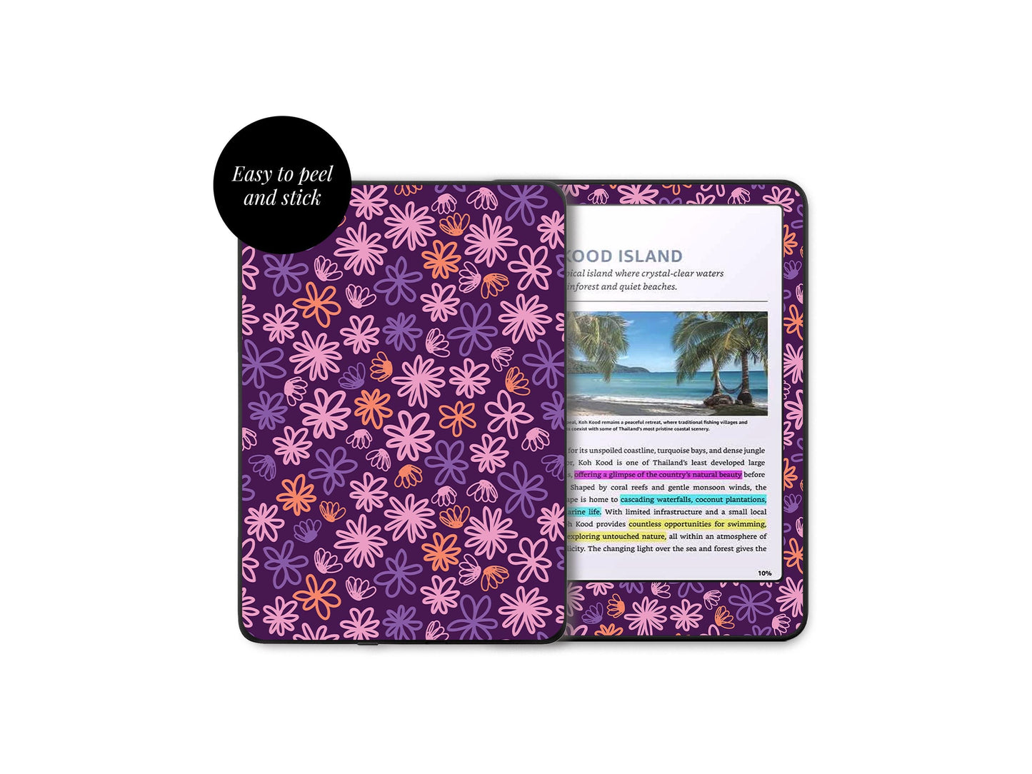 Décalcomanie florale violette pour Kindle | Housse en vinyle pour Kindle | Cadeau littéraire | Accessoire pour liseuse