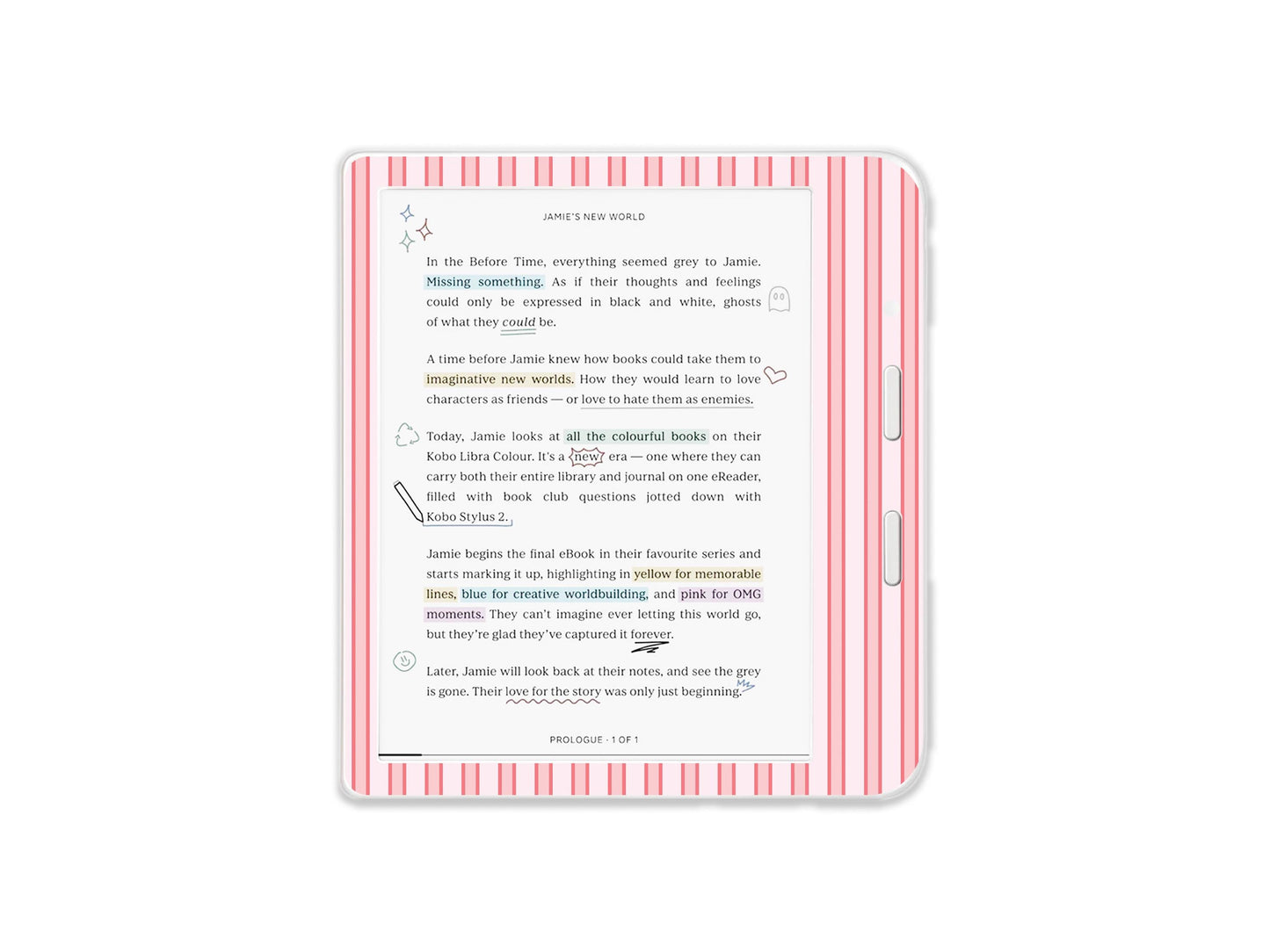 Autocollant Kobo à rayures roses | Housse en vinyle Kobo | Cadeau littéraire | Accessoire de liseuse