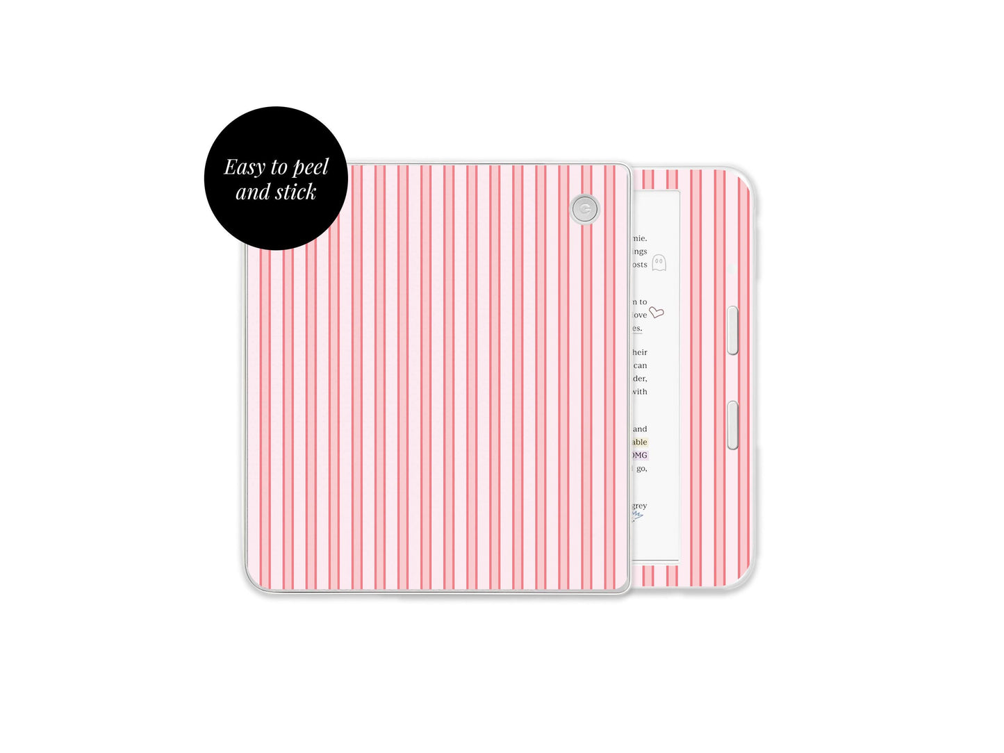 Autocollant Kobo à rayures roses | Housse en vinyle Kobo | Cadeau littéraire | Accessoire de liseuse