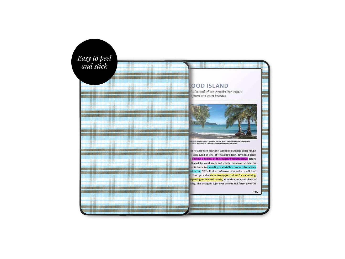 Autocollant Bleu à Carreaux pour Kindle | Housse en Vinyle pour Kindle | Cadeau littéraire | Accessoire Liseuse