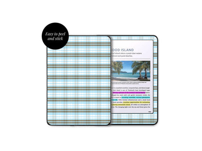 Autocollant Bleu à Carreaux pour Kindle | Housse en Vinyle pour Kindle | Cadeau littéraire | Accessoire Liseuse