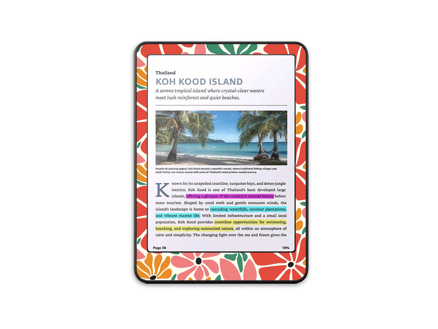 Autocollant pour Kindle à fleurs tropicales | Housse en vinyle pour Kindle | Cadeau pour les lecteurs | Accessoire pour liseuse