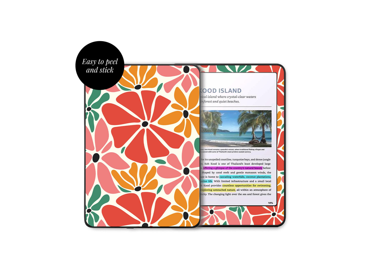 Autocollant pour Kindle à fleurs tropicales | Housse en vinyle pour Kindle | Cadeau pour les lecteurs | Accessoire pour liseuse