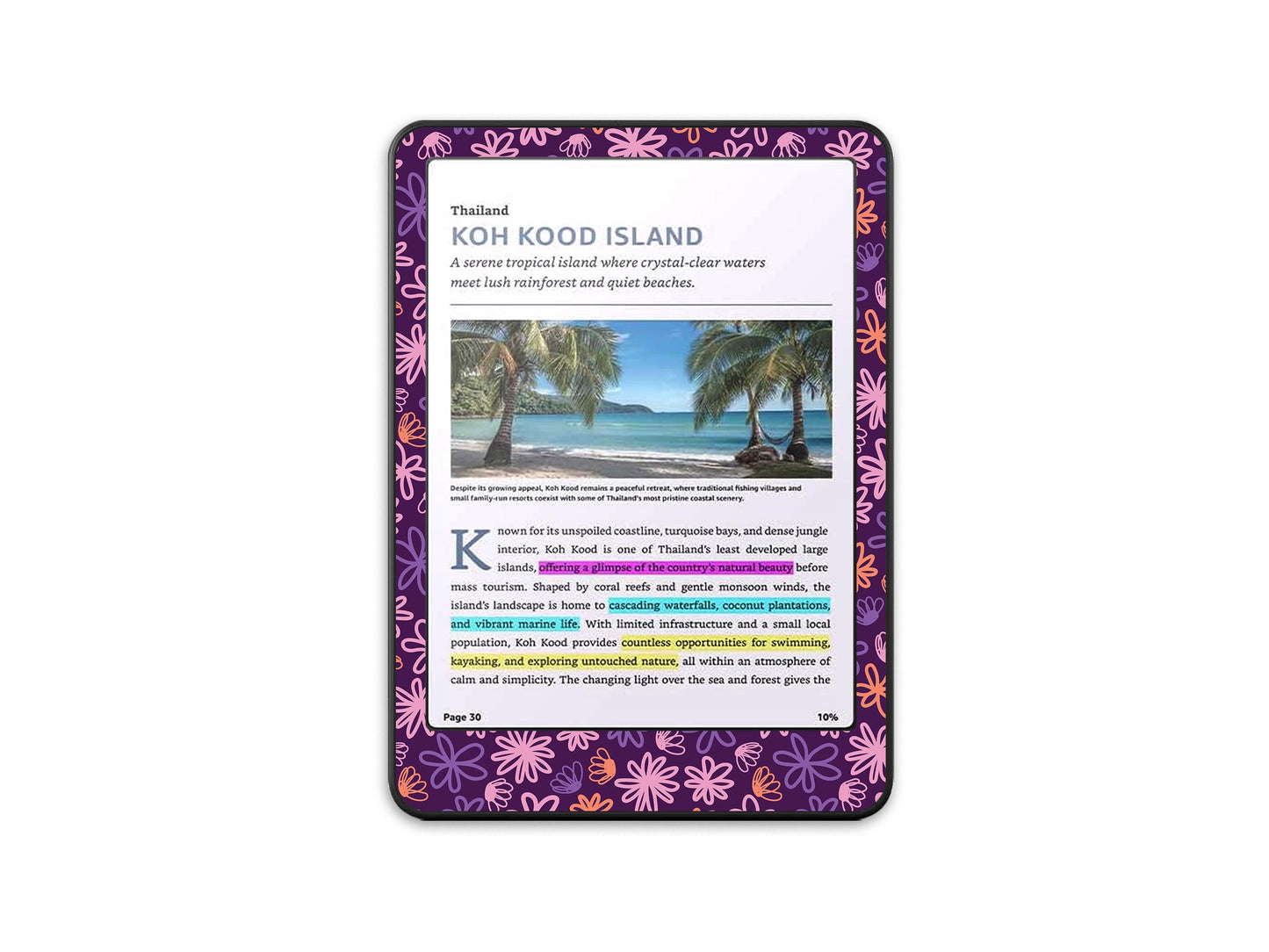 Décalcomanie florale violette pour Kindle | Housse en vinyle pour Kindle | Cadeau littéraire | Accessoire pour liseuse